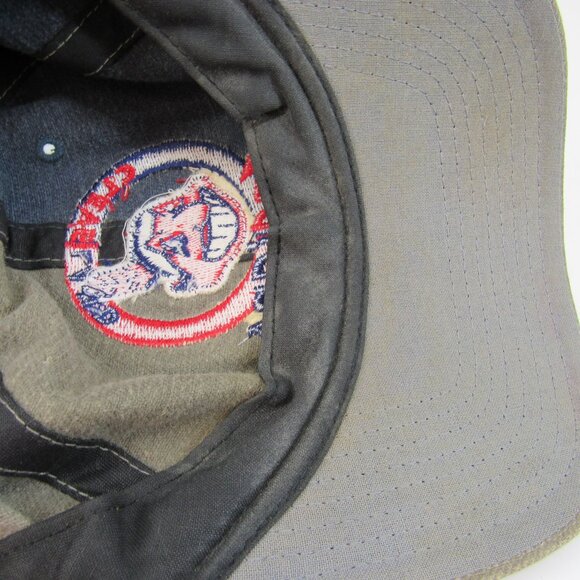 Vntg Cleveland Indians Embroidered Logo Men's Gray & Blue Adj Strap Back Cap Hat - Picture 9 of 9